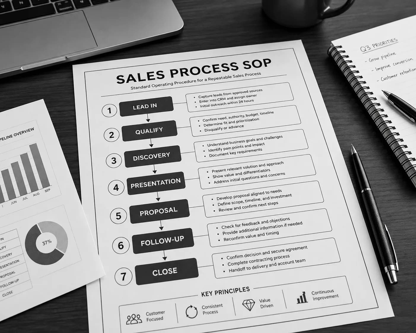 Sales process SOP document standardizing the sales motion across branches