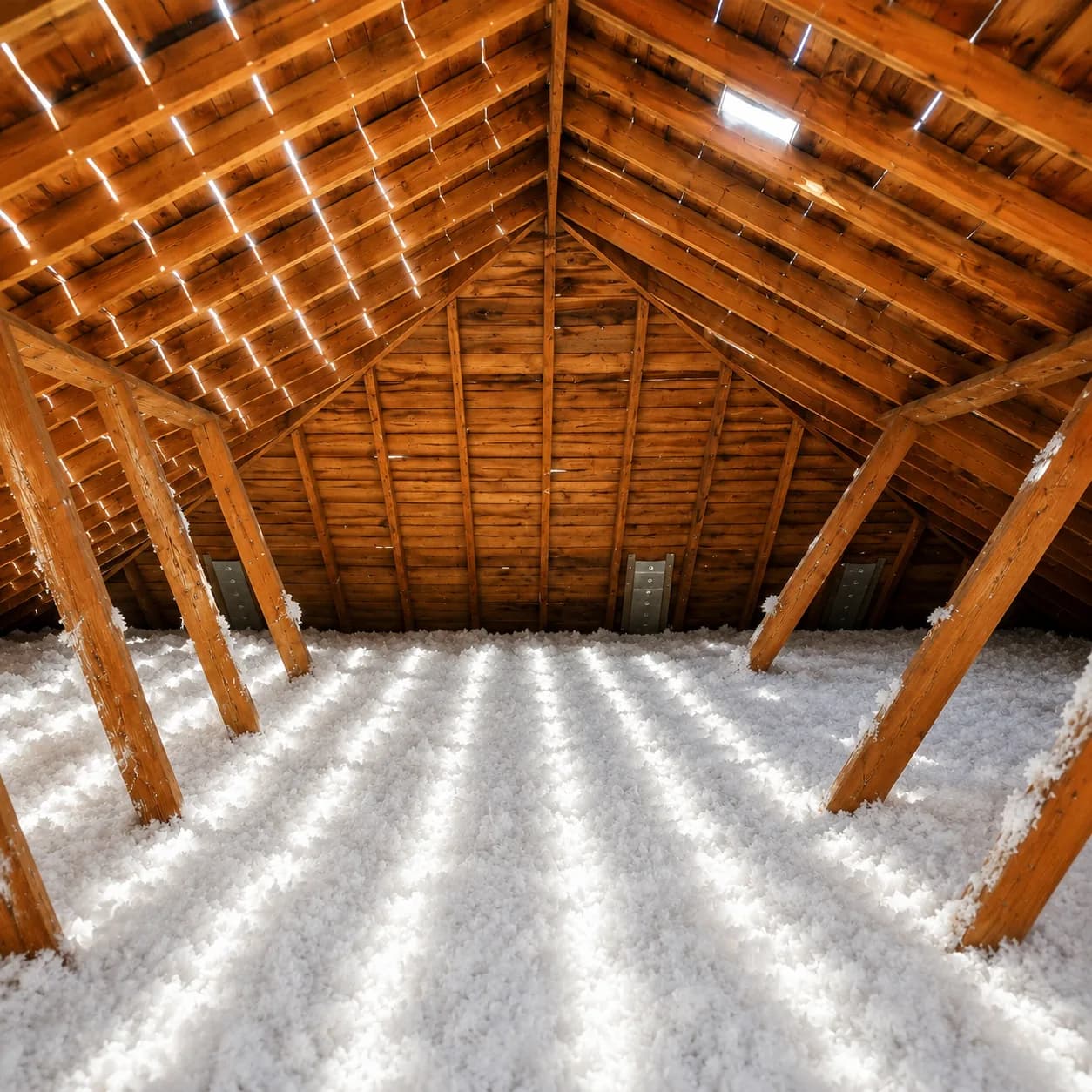 Attic fully covered with fresh blown-in insulation
