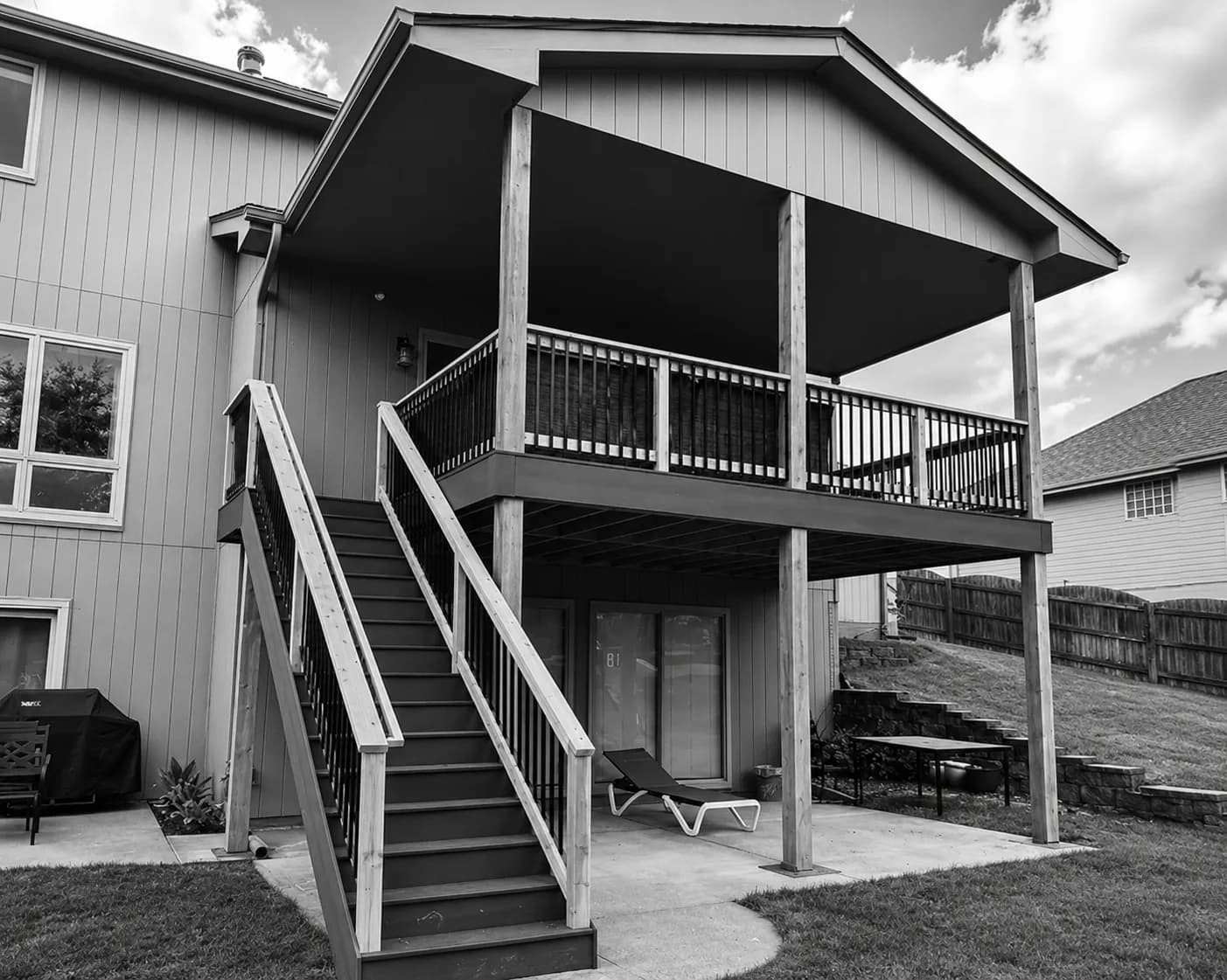 Custom covered elevated deck built by the contractor