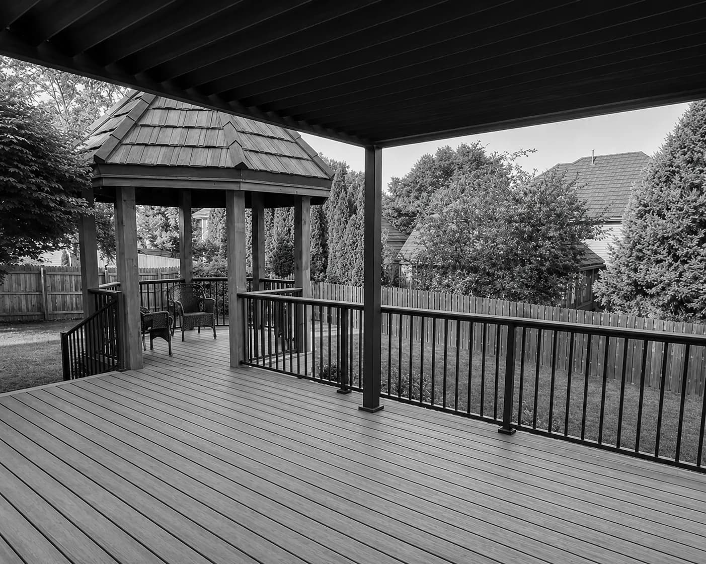 Covered composite deck with gazebo built by the contractor